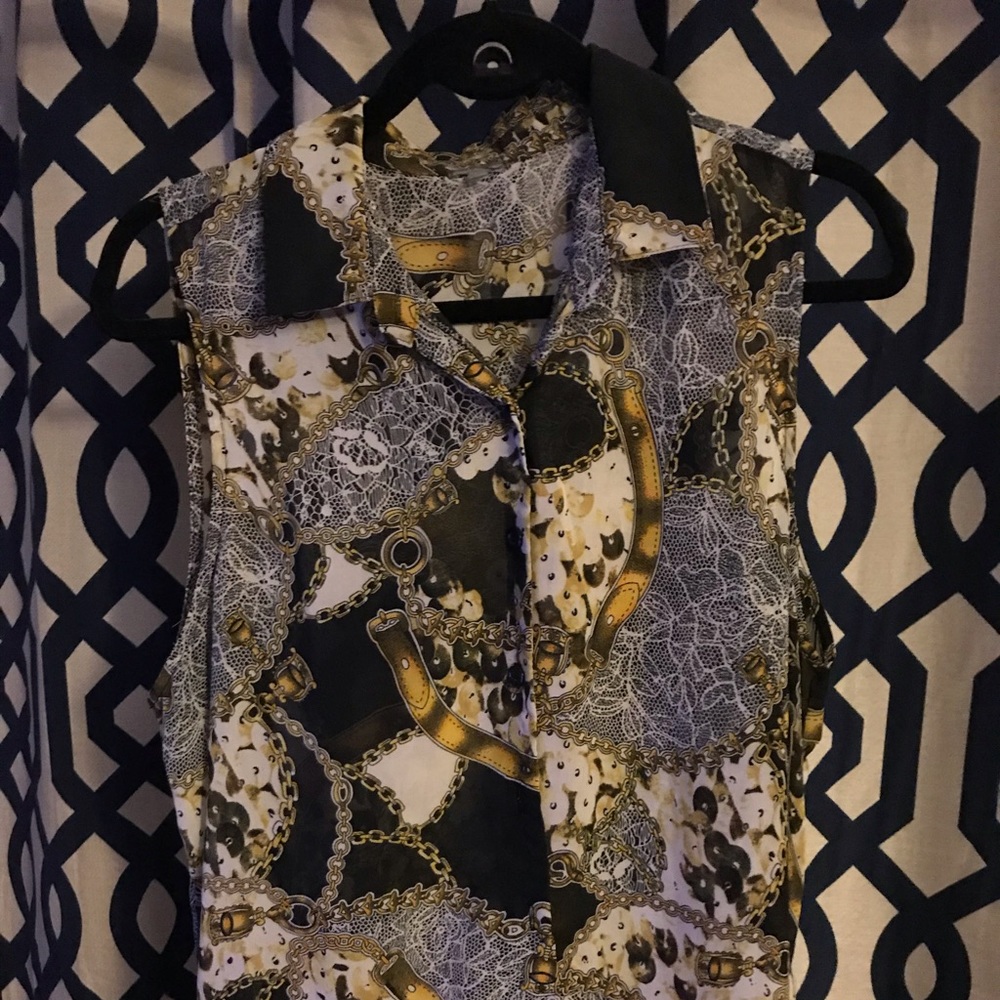 Gold and Black Chain Detail Sleeveless Blouse